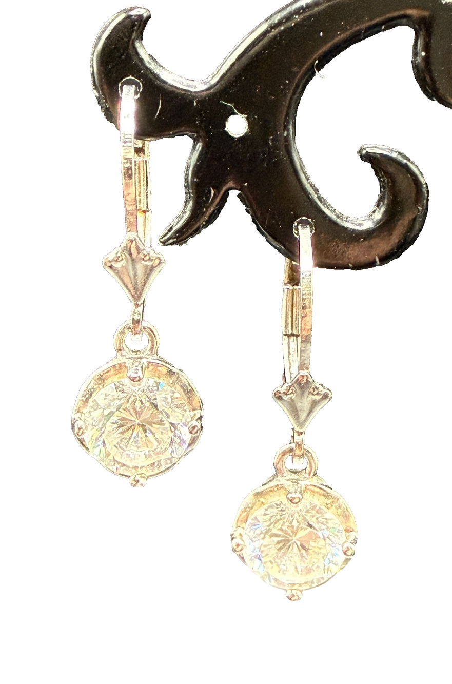PAJ 925 Sterling Silver Cubic Zirconia Dangle/Drop Earrings 1 inch Length 3.40g